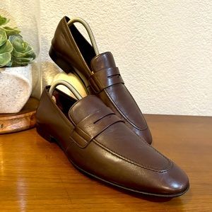 Salvatore Ferragamo Brown Italian Leather Penny Loafers - Size 10